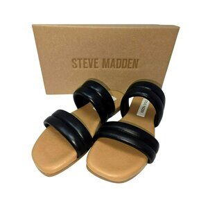 Steve Madden Wizen Black Strap Leather Slide Sandals Womens 6